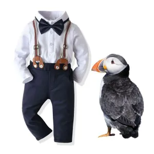 4-Piece Baby Boy Outfits Bow Tie Bodysuit Matching Suspender Pants