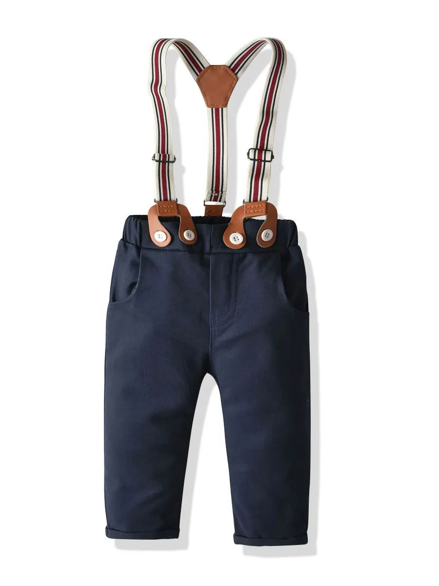 4-Piece Baby Boy Outfits Bow Tie Bodysuit Matching Suspender Pants