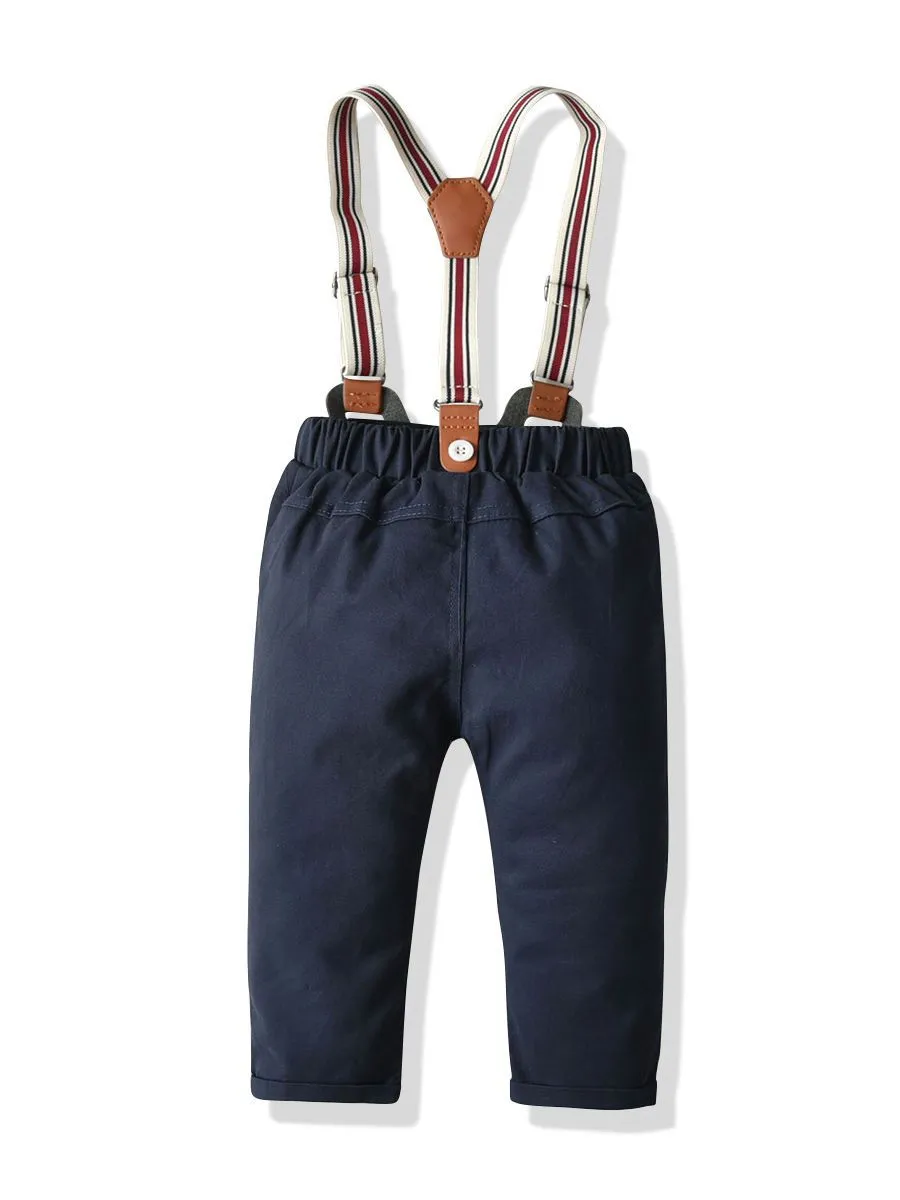 4-Piece Baby Boy Outfits Bow Tie Bodysuit Matching Suspender Pants