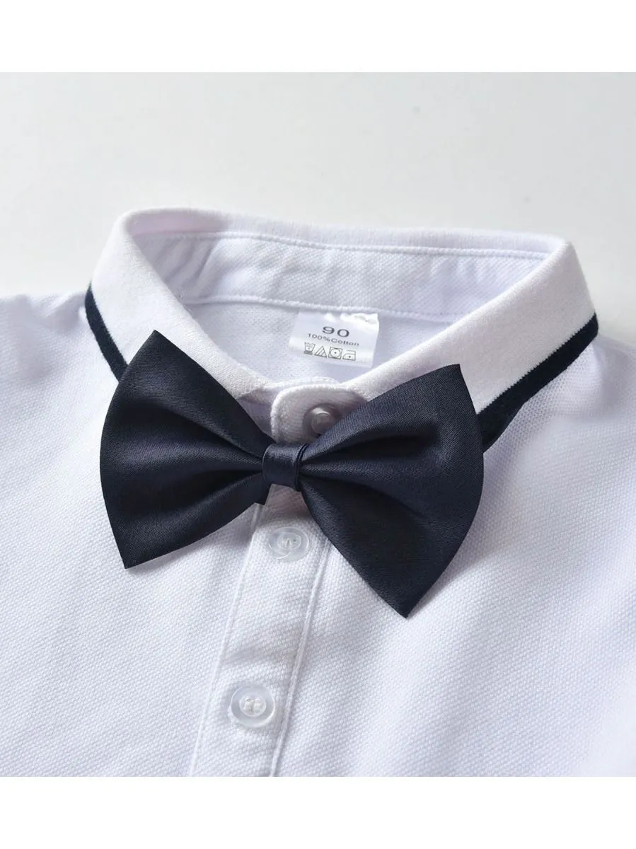 4-Piece Baby Boy Outfits Bow Tie Bodysuit Matching Suspender Pants