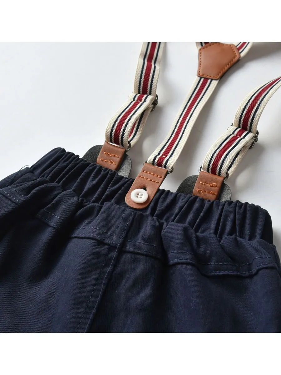 4-Piece Baby Boy Outfits Bow Tie Bodysuit Matching Suspender Pants
