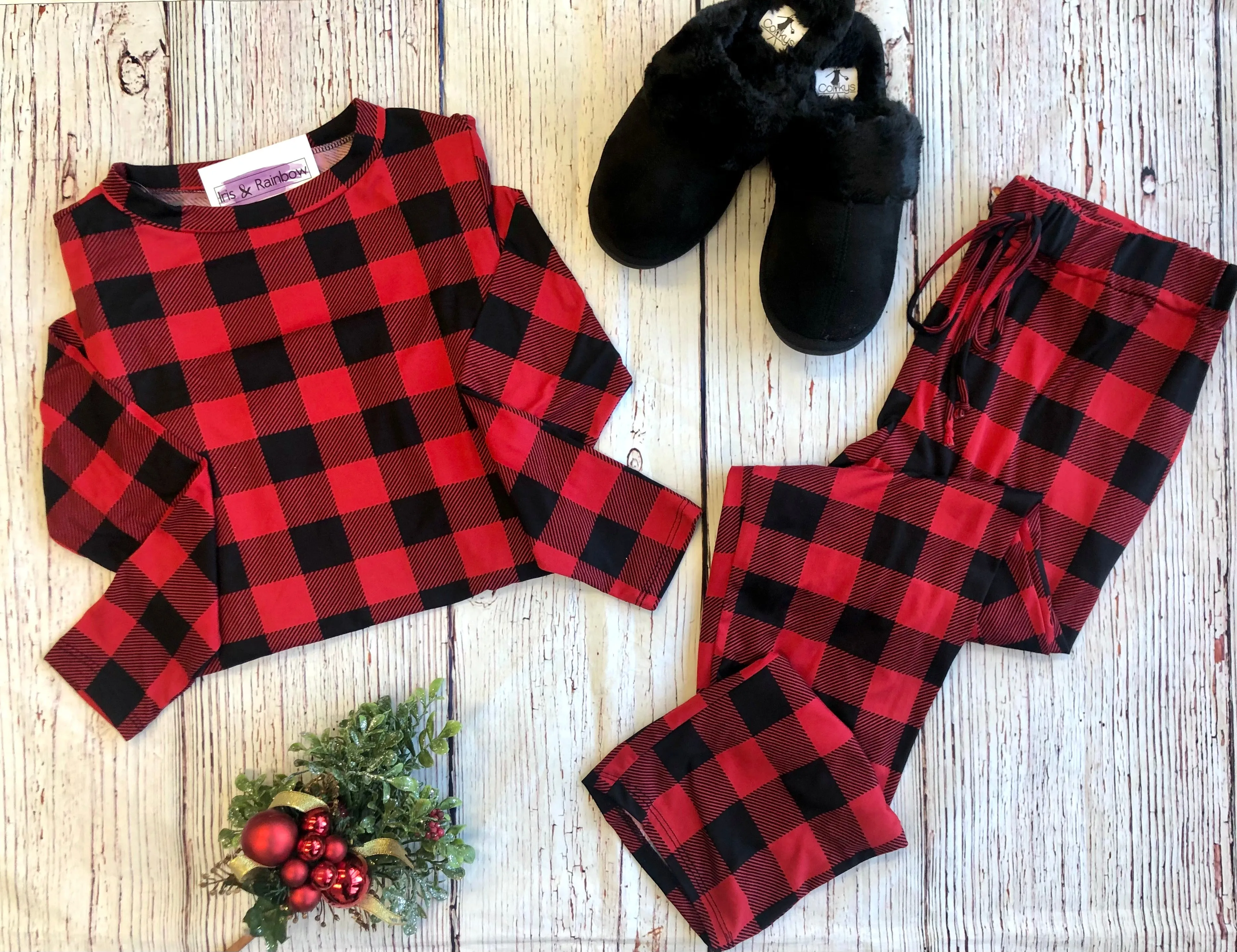 #945 Red buffalo plaid PJ set