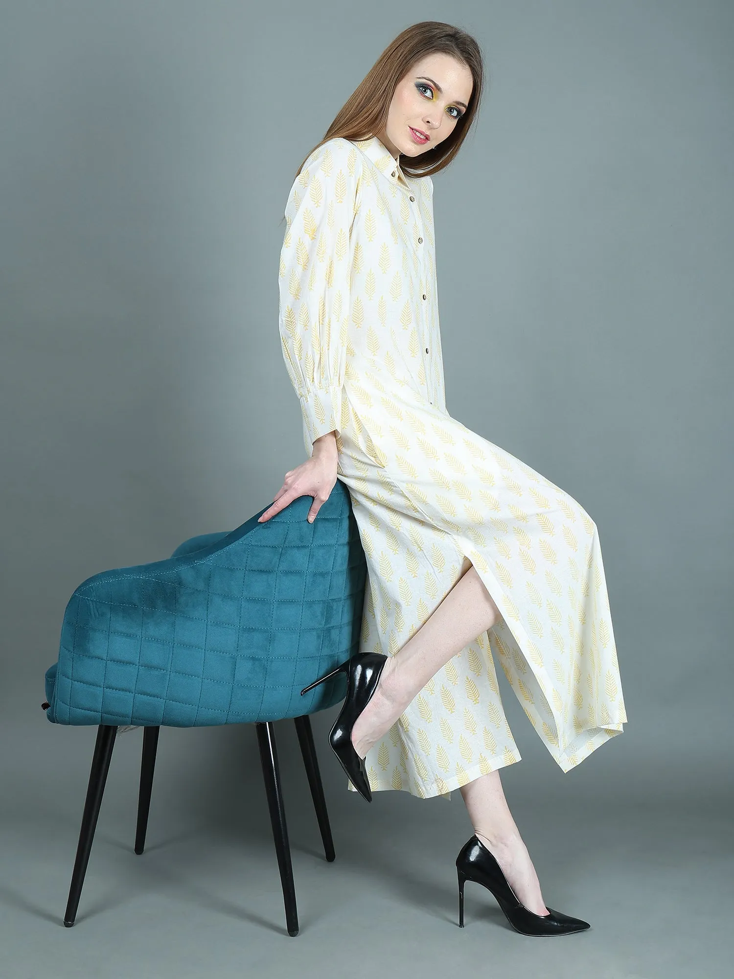 ALANI LEMON HANDBLOCK PRINT SHIRT DRESS