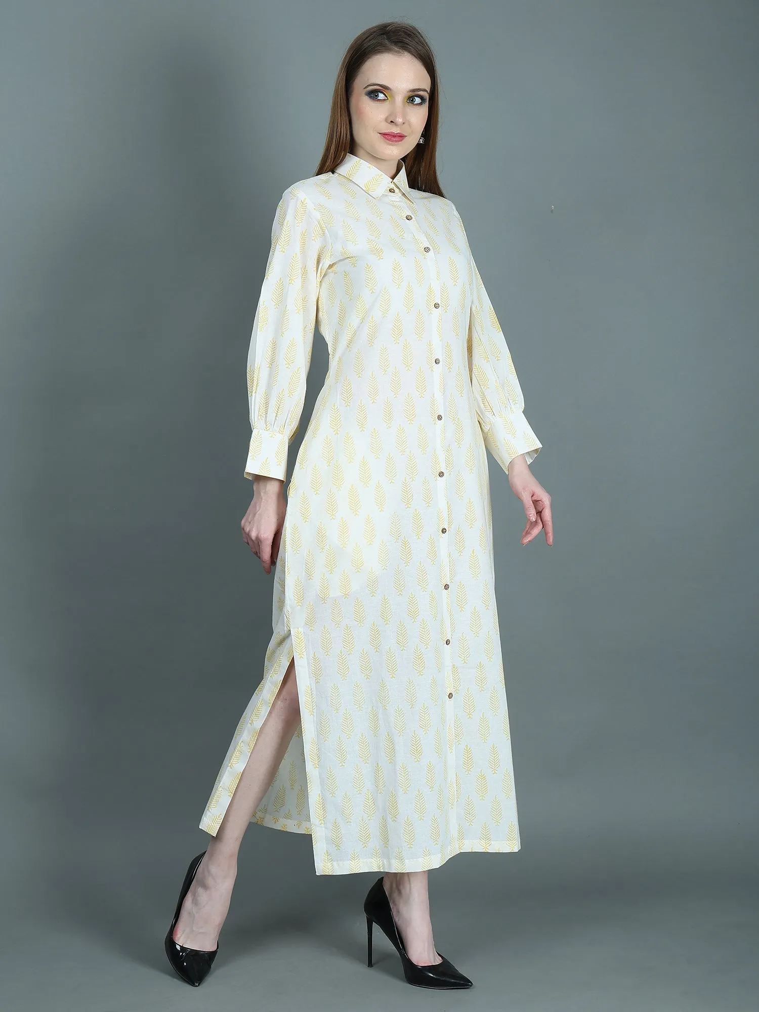 ALANI LEMON HANDBLOCK PRINT SHIRT DRESS