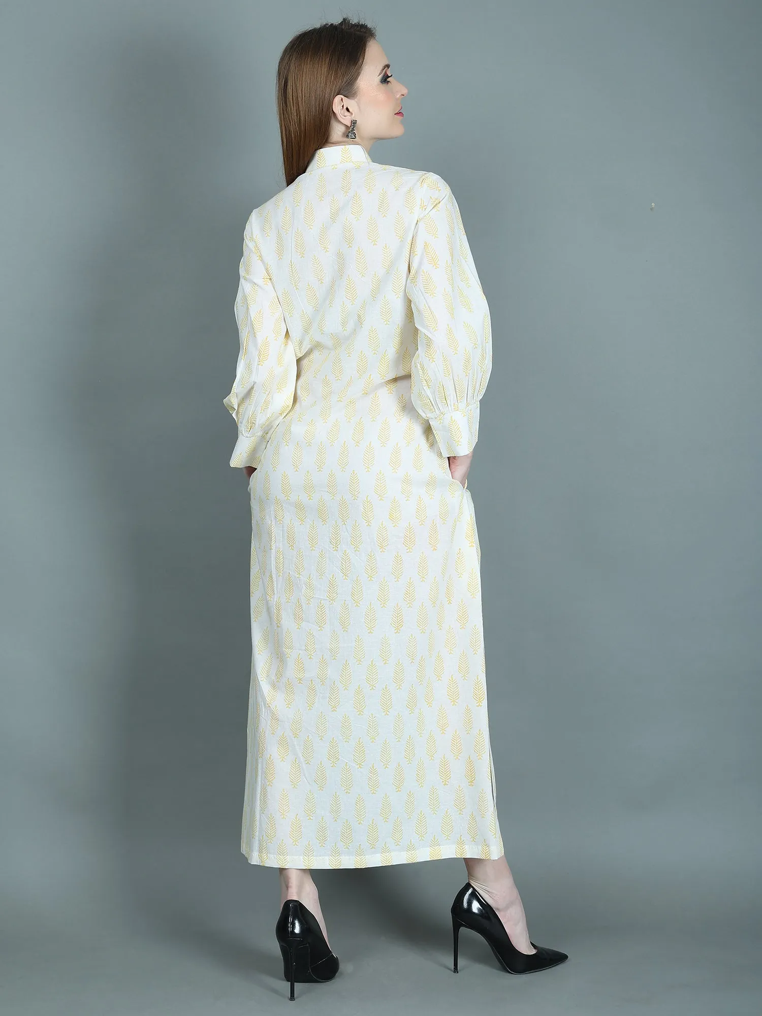 ALANI LEMON HANDBLOCK PRINT SHIRT DRESS