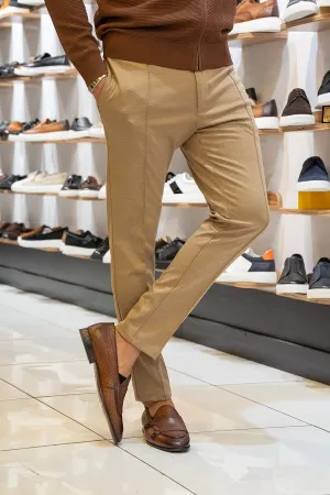 Beige Slim Fit Striped Pants for Men | GentWith