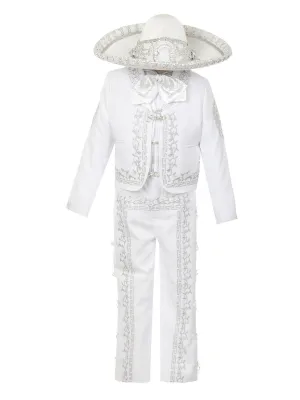 Big Boys White Rooster Intricate Embroidery 6 Pc Charro Suit 8-14