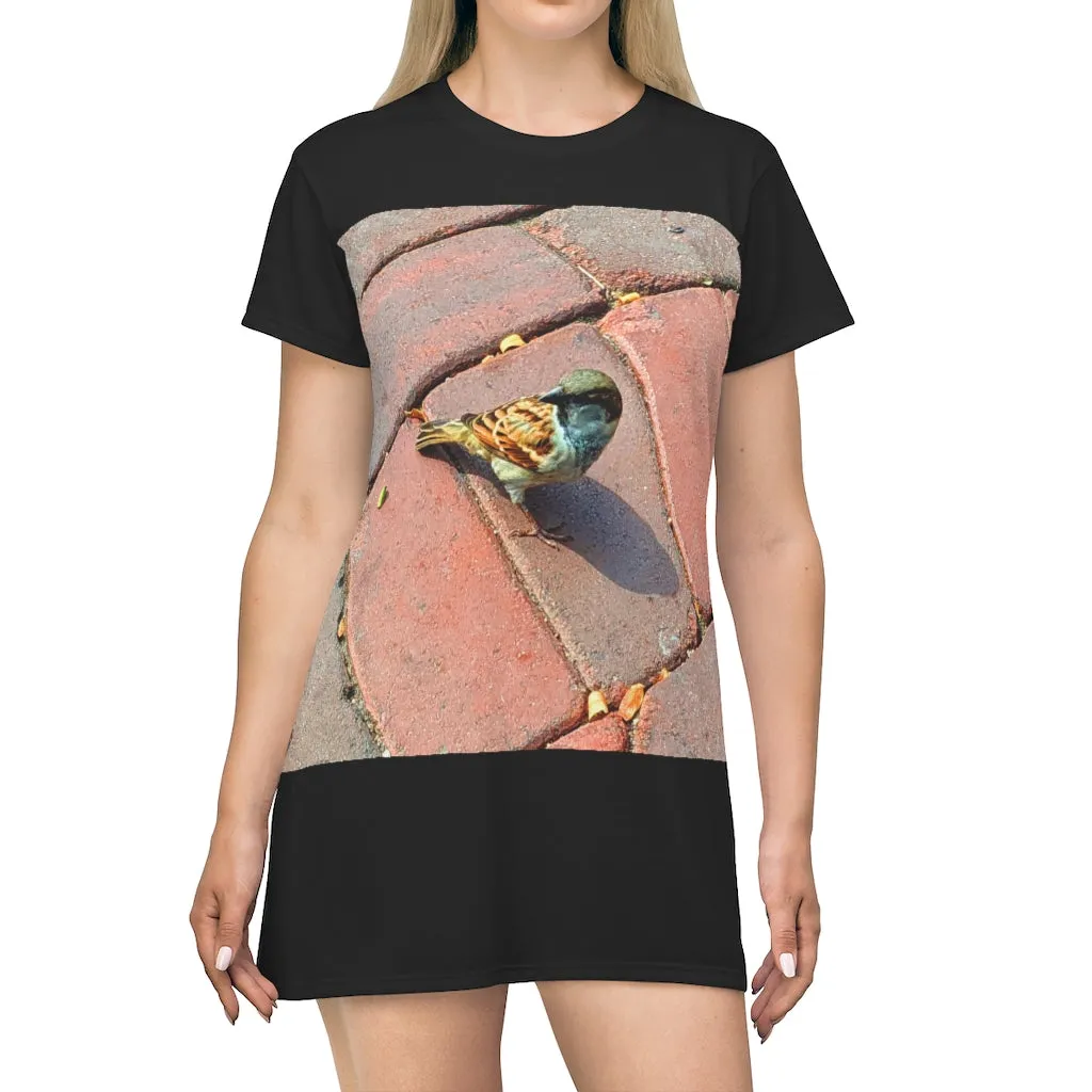 Bird All Over Print T-Shirt Dress