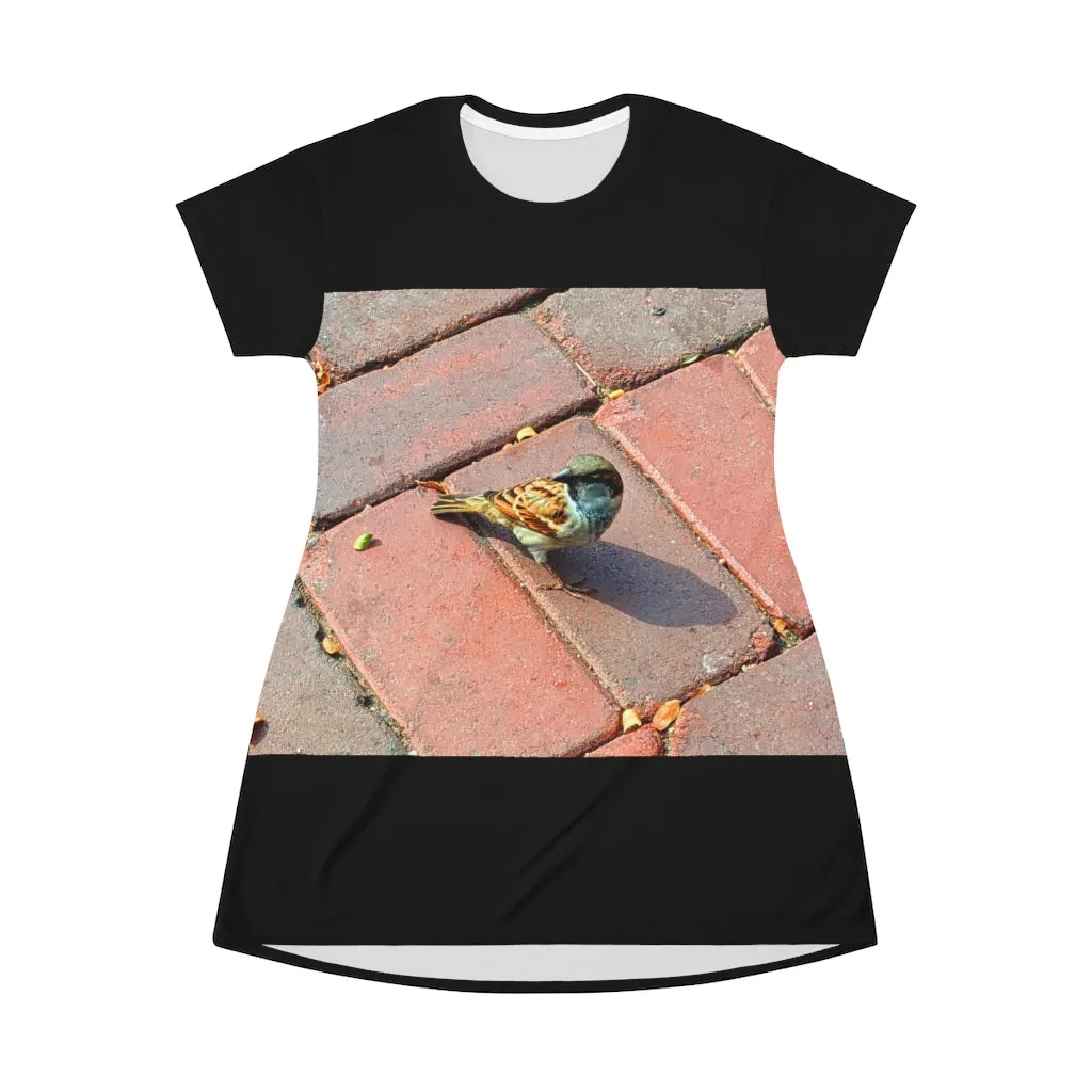 Bird All Over Print T-Shirt Dress