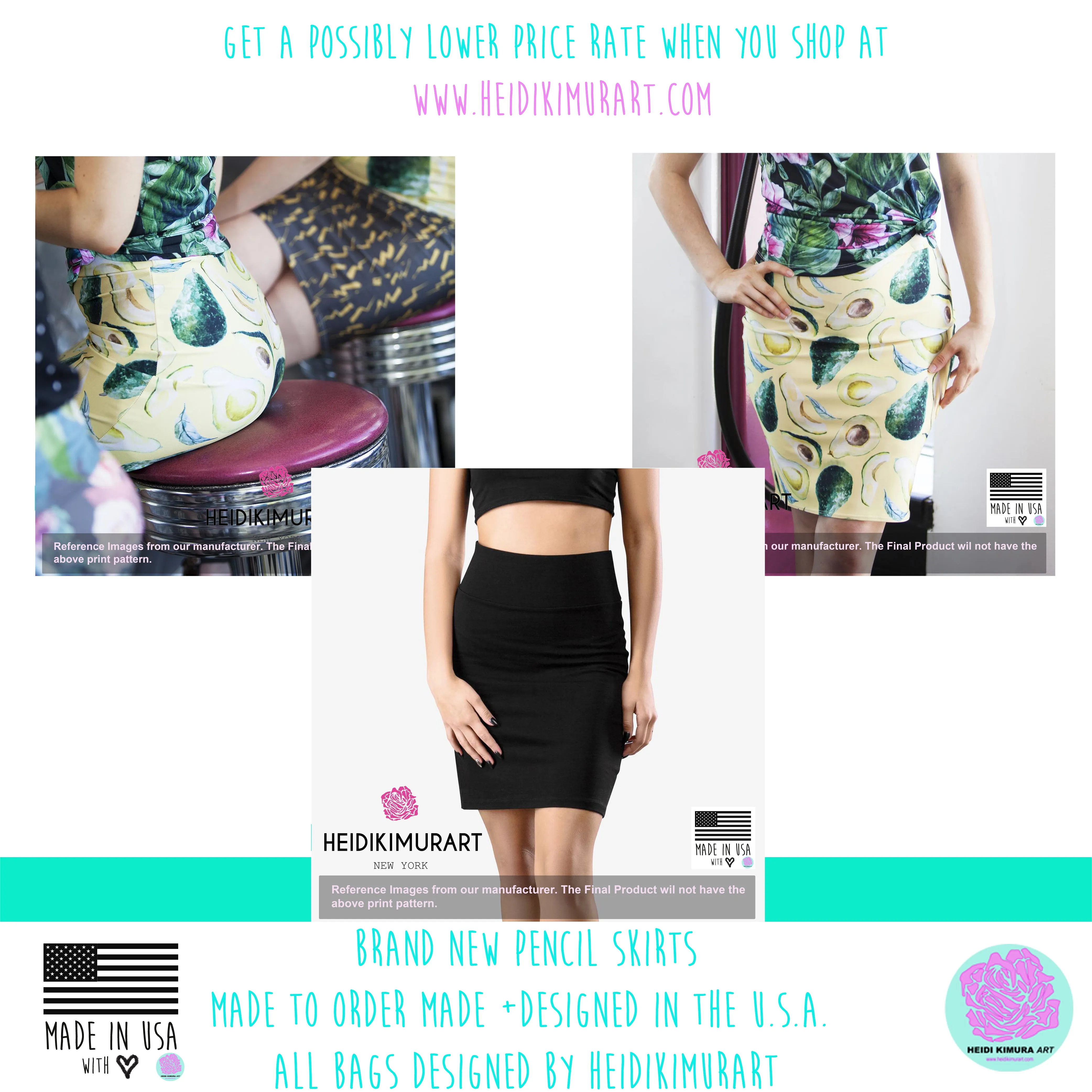 Boho Pencil Skirt, Tropical Green Leaves Women's Designer Pencil Skirt - Made in USA (XS-2XL)