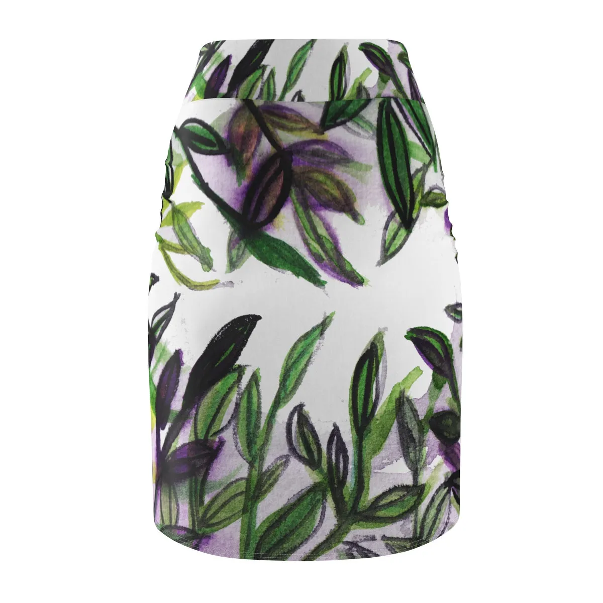 Boho Pencil Skirt, Tropical Green Leaves Women's Designer Pencil Skirt - Made in USA (XS-2XL)