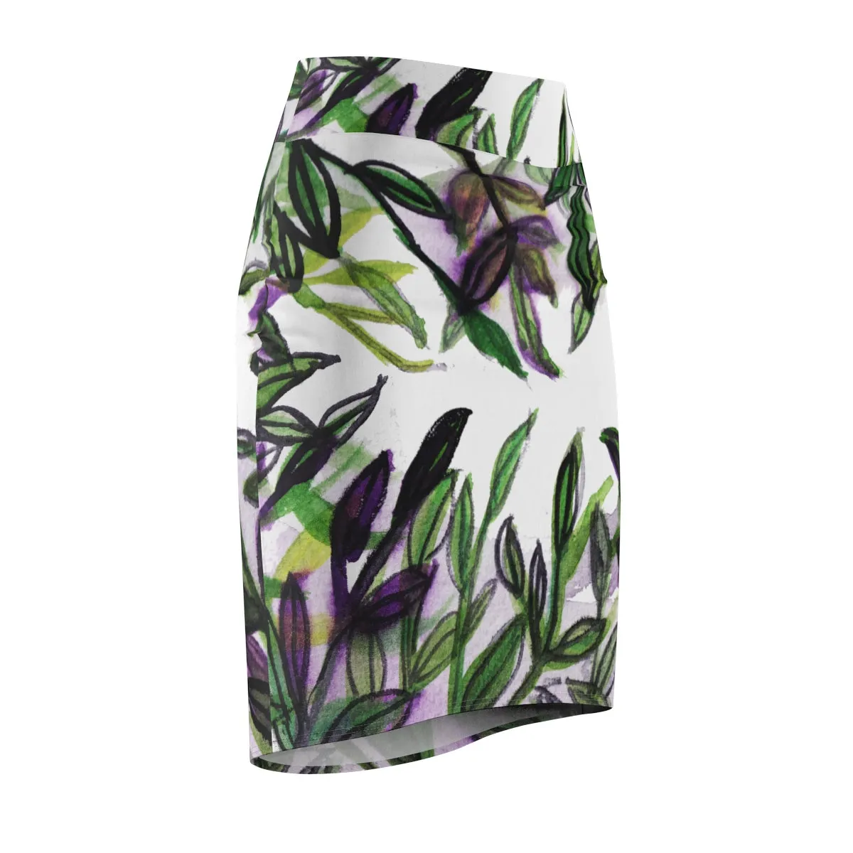 Boho Pencil Skirt, Tropical Green Leaves Women's Designer Pencil Skirt - Made in USA (XS-2XL)