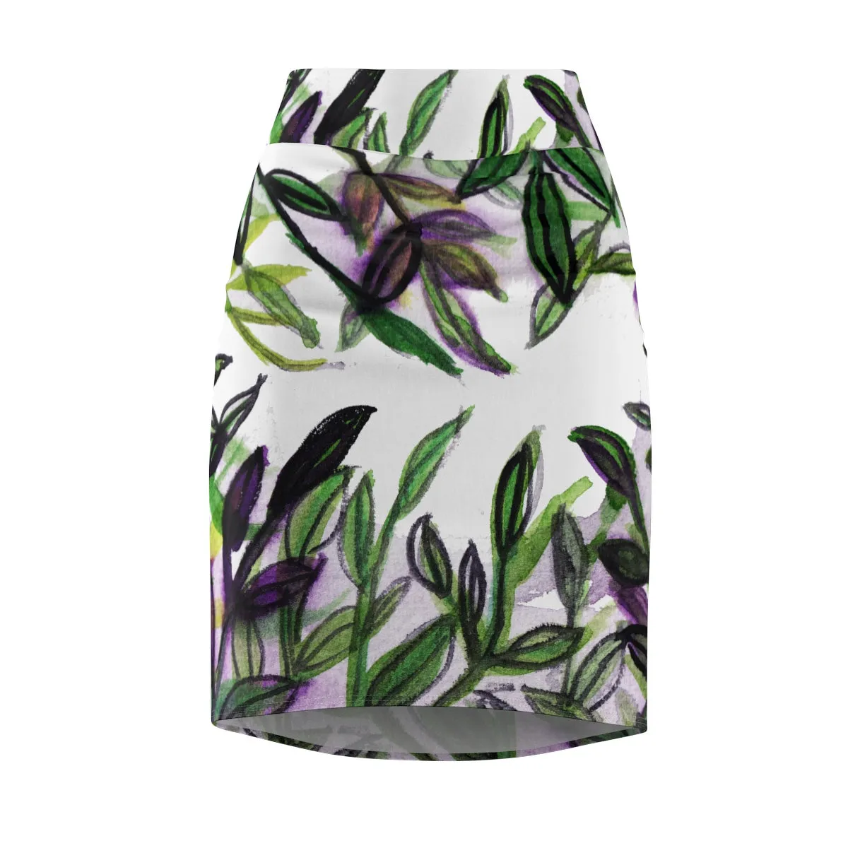 Boho Pencil Skirt, Tropical Green Leaves Women's Designer Pencil Skirt - Made in USA (XS-2XL)