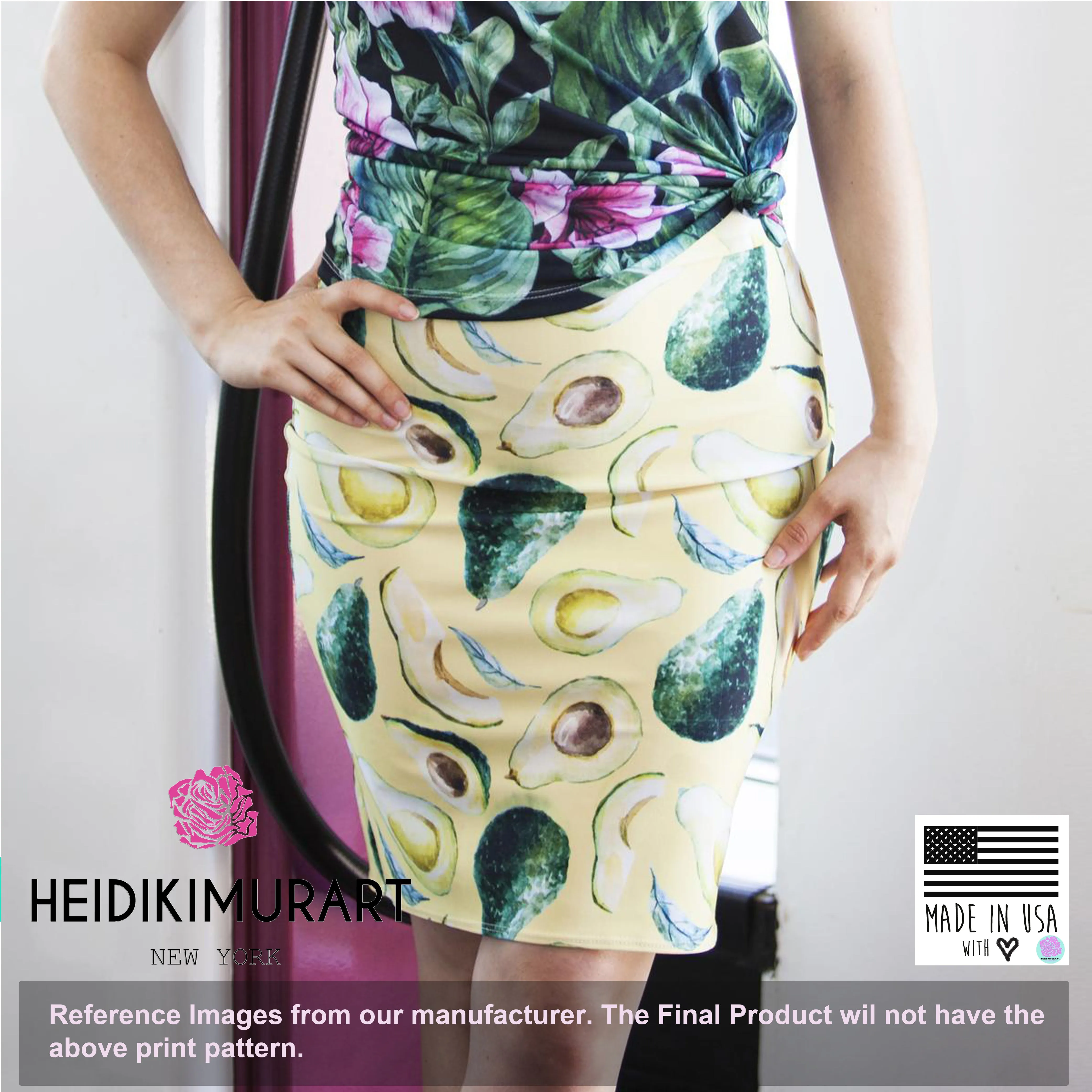 Boho Pencil Skirt, Tropical Green Leaves Women's Designer Pencil Skirt - Made in USA (XS-2XL)