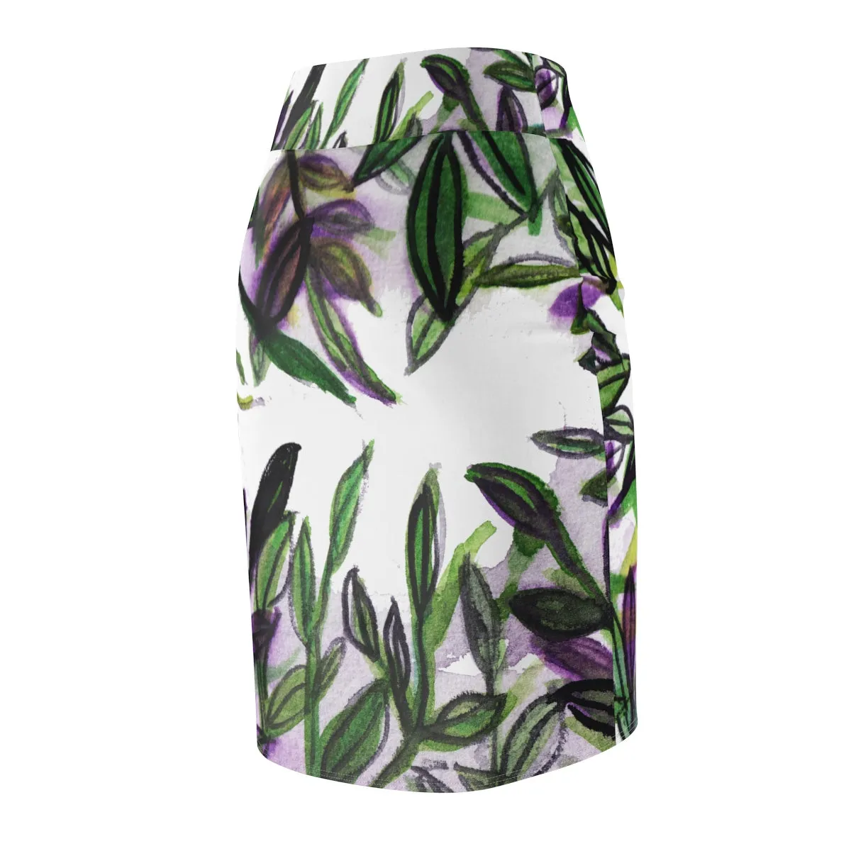 Boho Pencil Skirt, Tropical Green Leaves Women's Designer Pencil Skirt - Made in USA (XS-2XL)