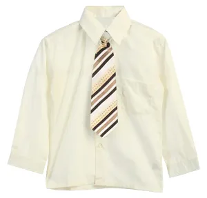 Boys Solid Long Sleeve Dress Shirt With Tie - Ivory