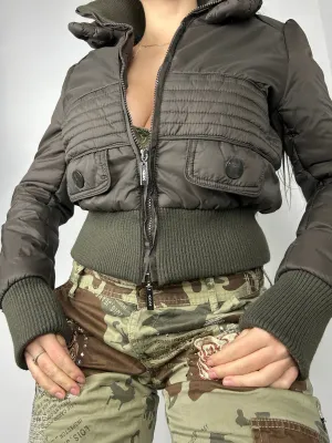 Brown zip up puffer jacket (S/M)