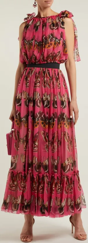 Butterfly Print Chiffon Top and Skirt Set