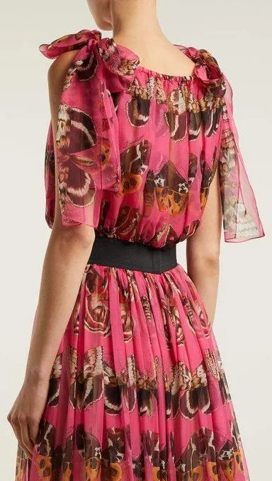 Butterfly Print Chiffon Top and Skirt Set
