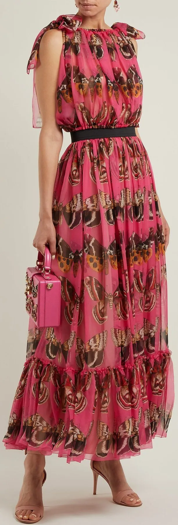 Butterfly Print Chiffon Top and Skirt Set