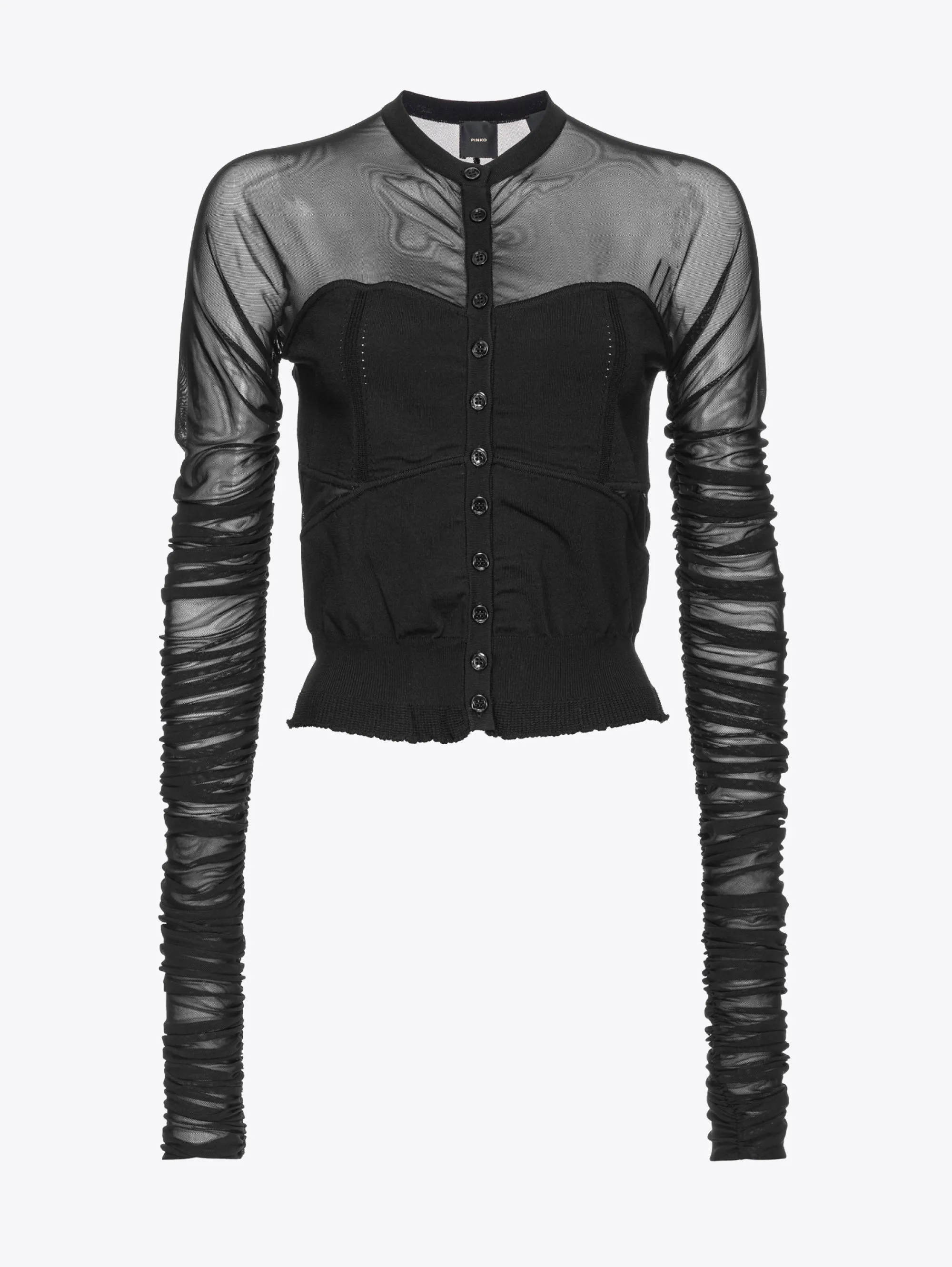 Cardigan con Maniche Lunghe in Tulle Nero