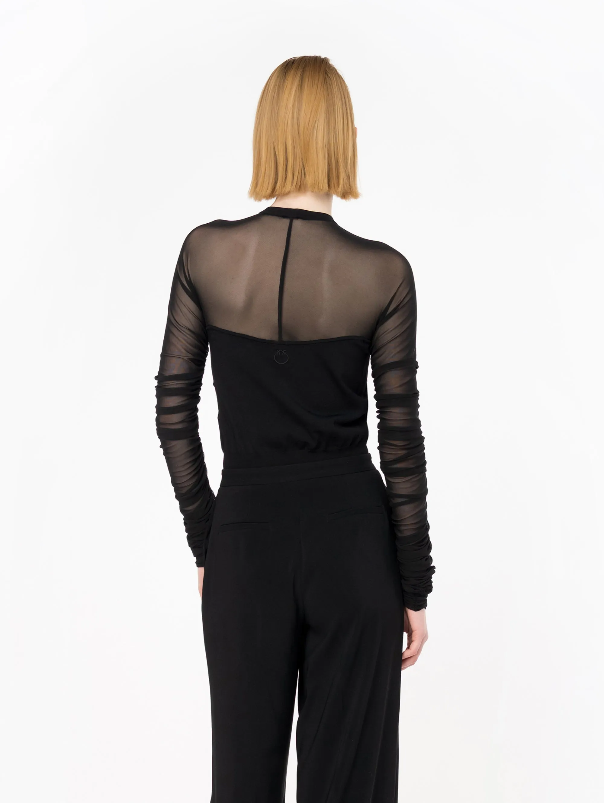 Cardigan con Maniche Lunghe in Tulle Nero