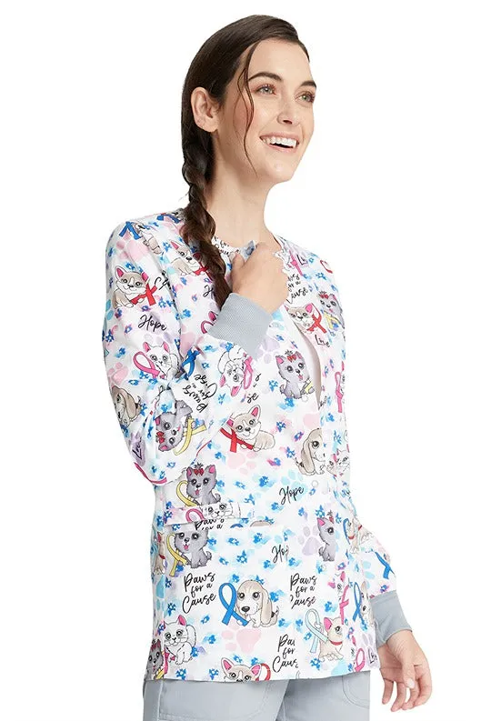Cherokee Women's Snap Front Print Scrub Jacket | Paws For A Cause