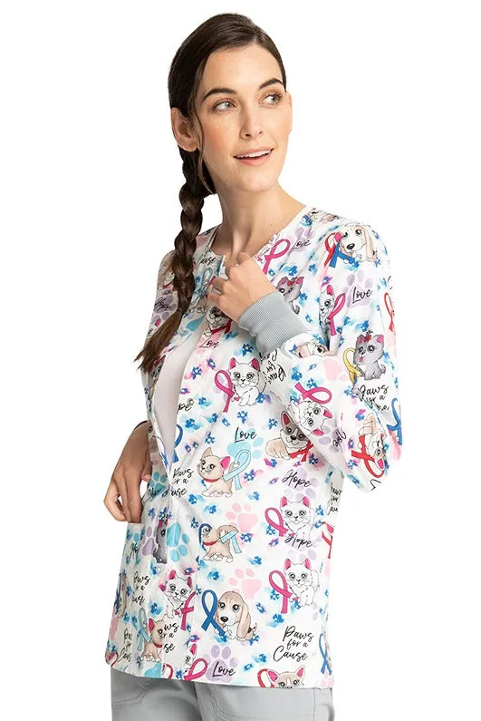 Cherokee Women's Snap Front Print Scrub Jacket | Paws For A Cause