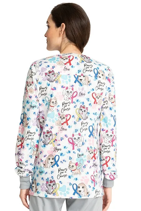 Cherokee Women's Snap Front Print Scrub Jacket | Paws For A Cause