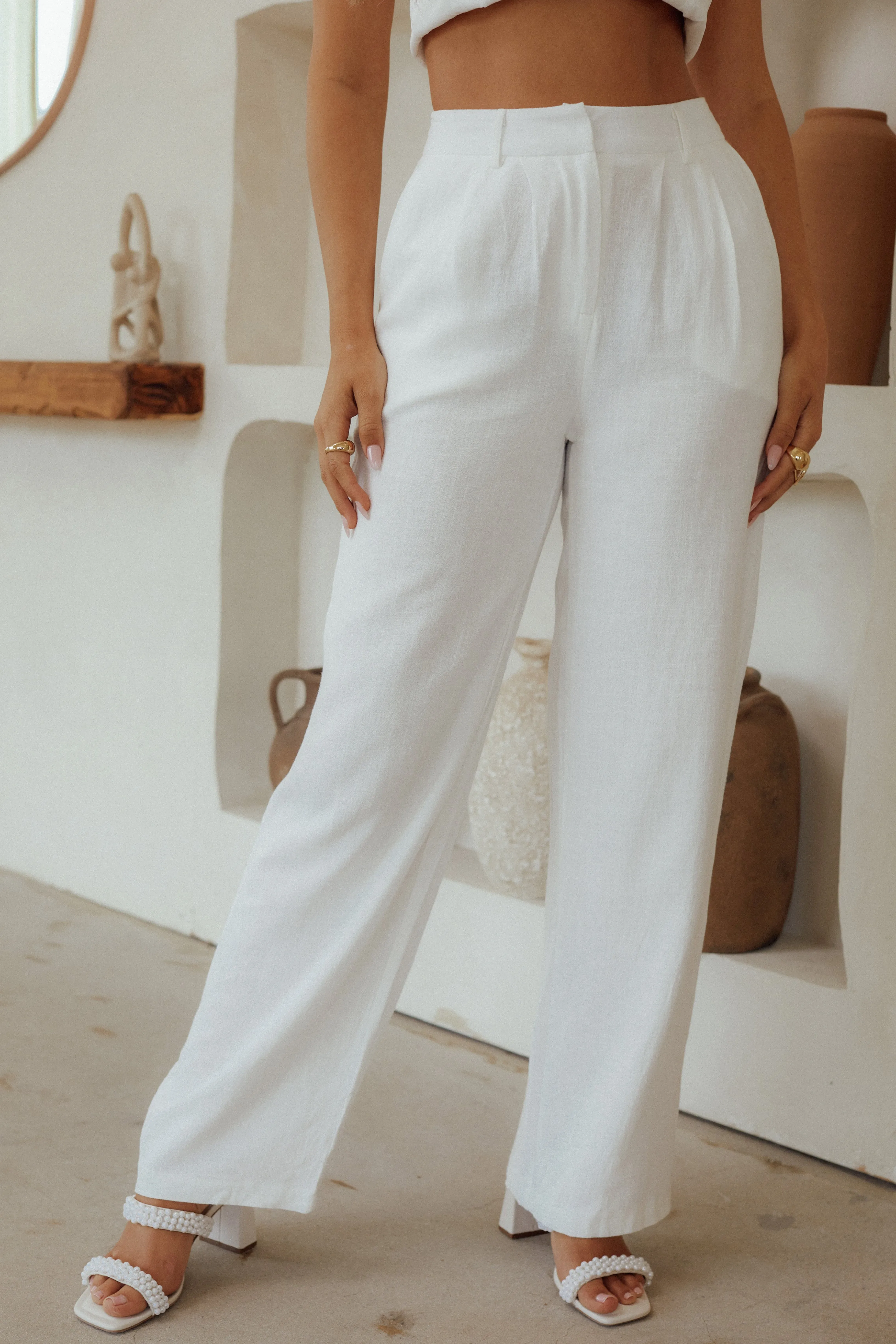 Ciandra High Waist Straight Leg Pant - White