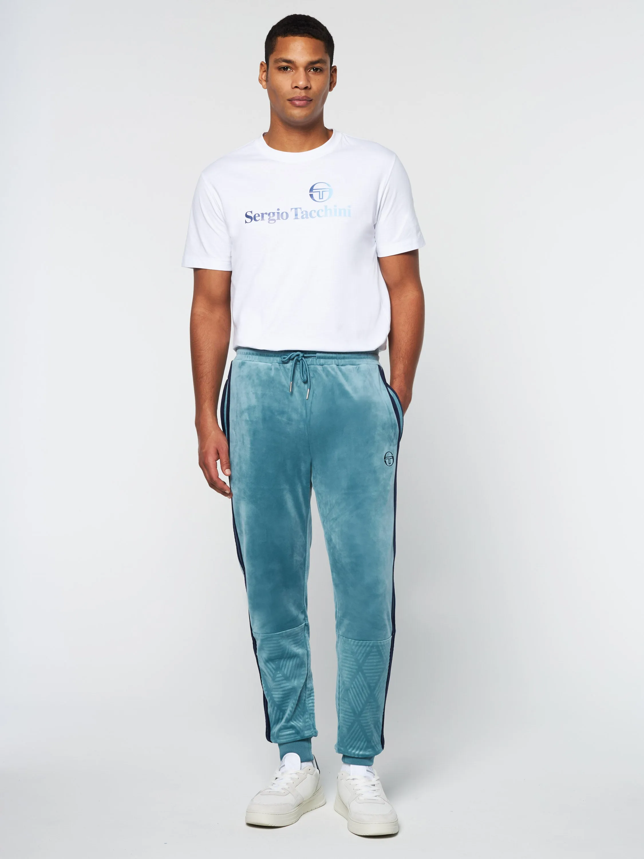 Debossed Damarindo Velour Track Pant- Larkspur