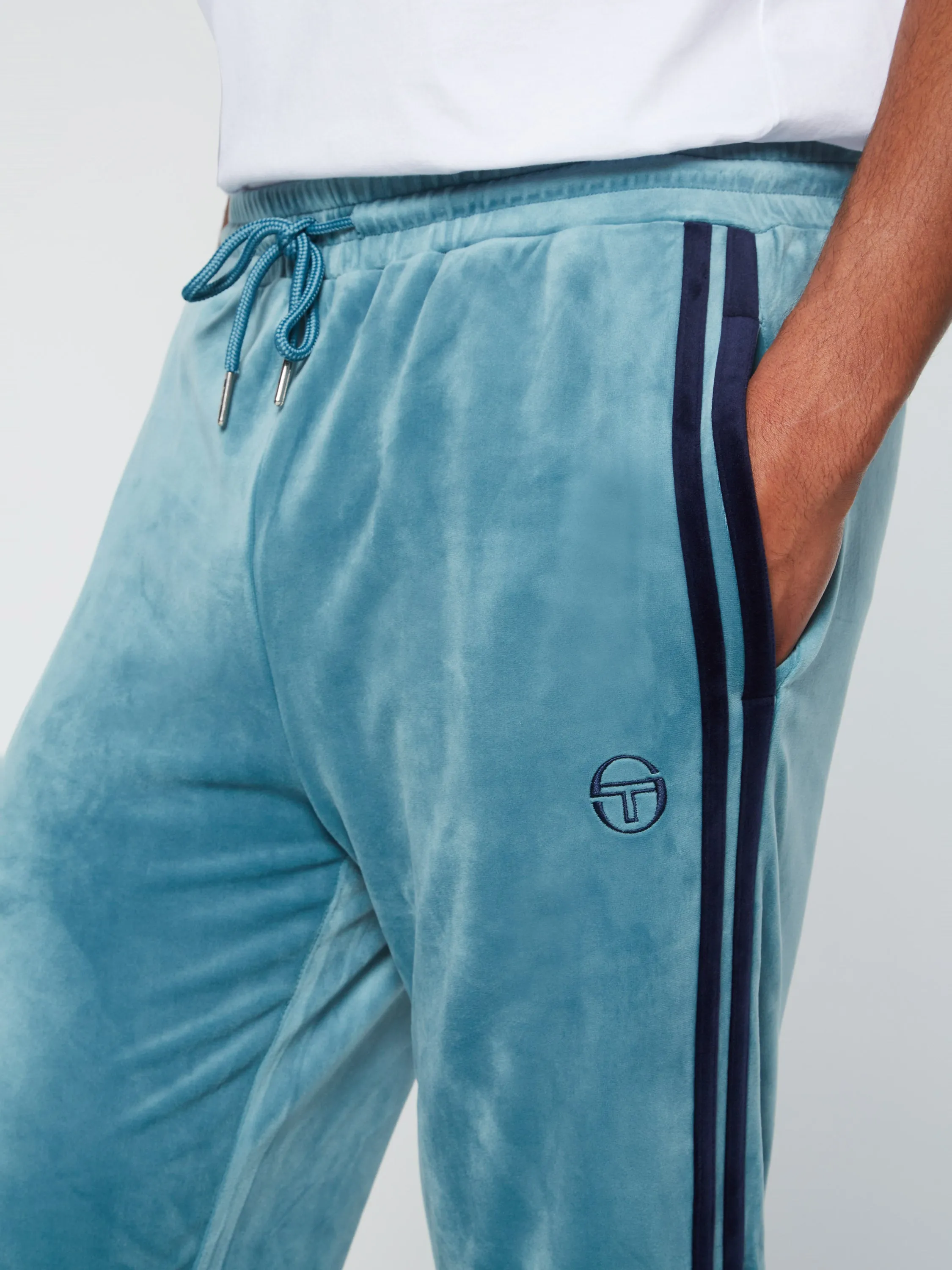 Debossed Damarindo Velour Track Pant- Larkspur