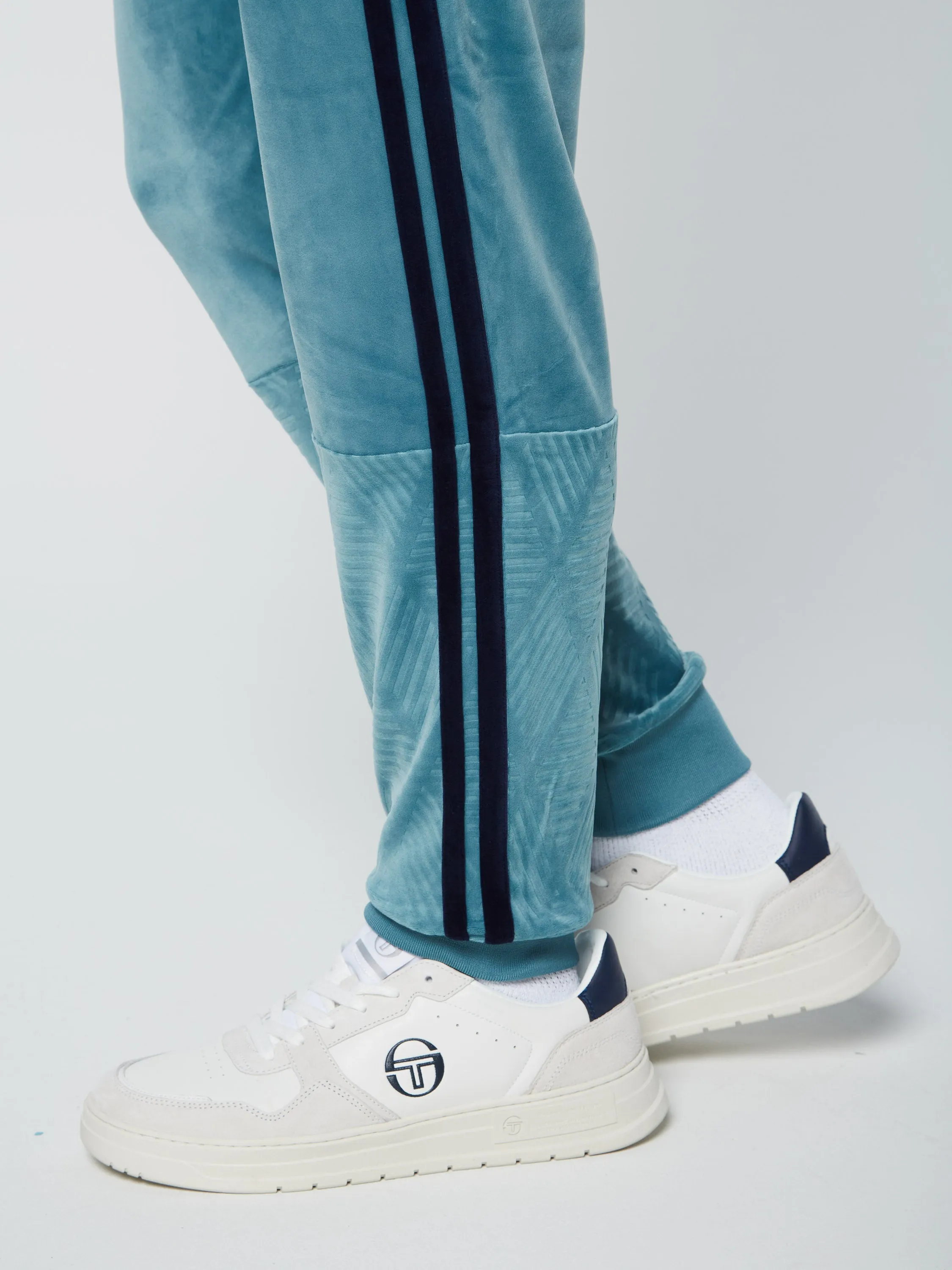 Debossed Damarindo Velour Track Pant- Larkspur