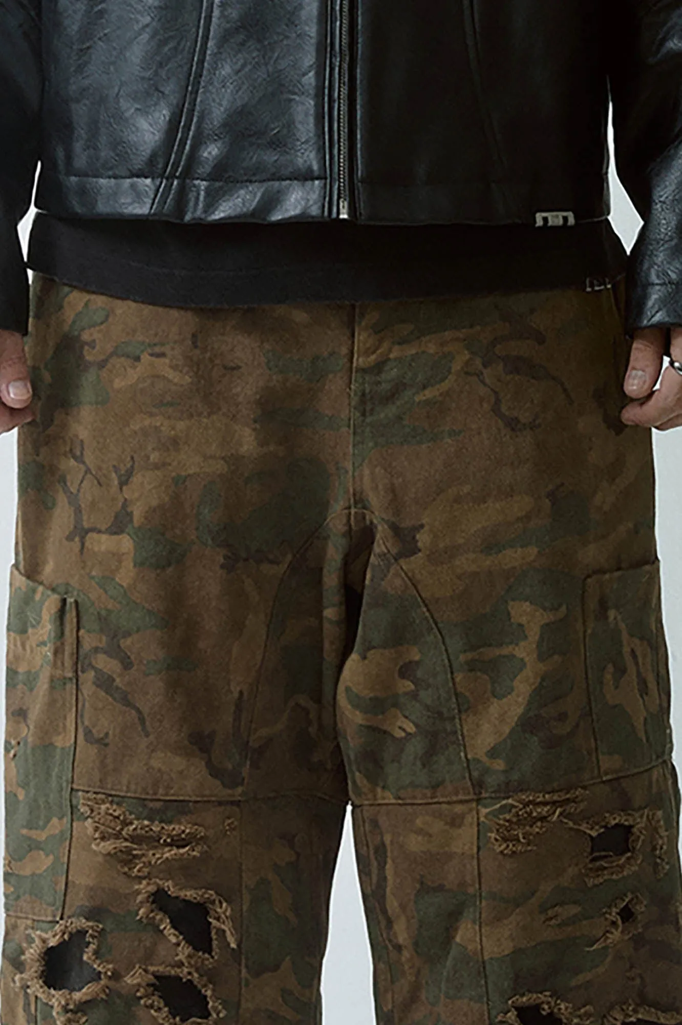 Distressed Camo Panel Pants