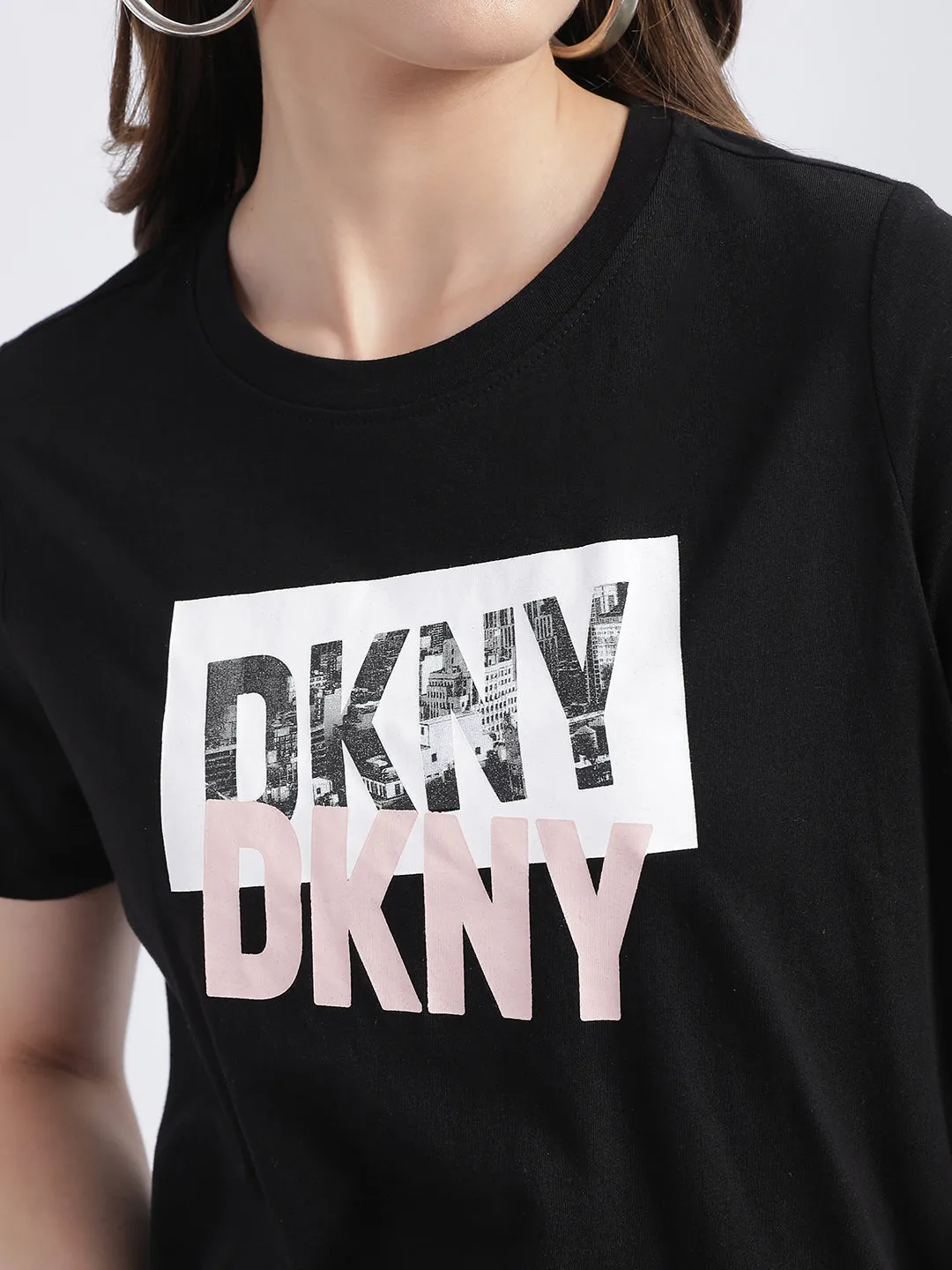 Dkny Black Fashion Logo Regular Fit Top