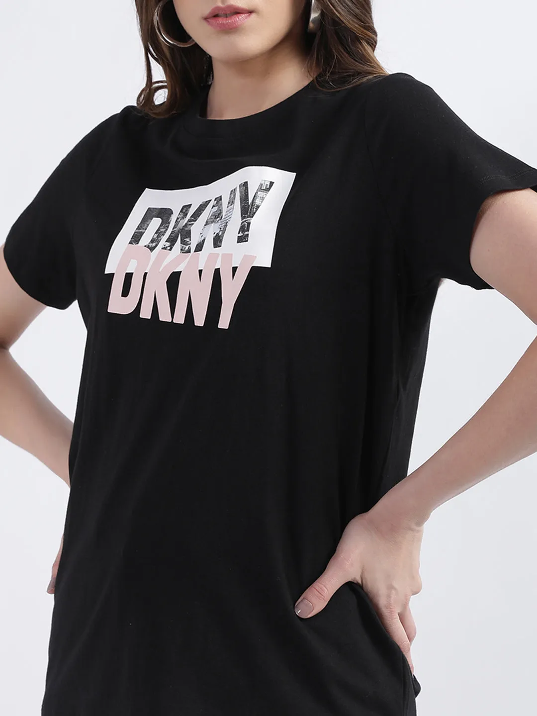 Dkny Black Fashion Logo Regular Fit Top
