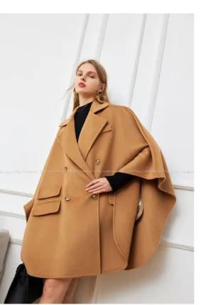 DPLAY fall autumn and winter khaki woolen cape coat - Rai Tan