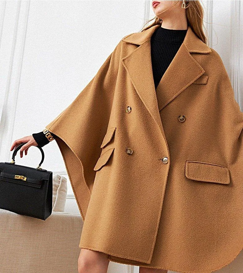 DPLAY fall autumn and winter khaki woolen cape coat - Rai Tan