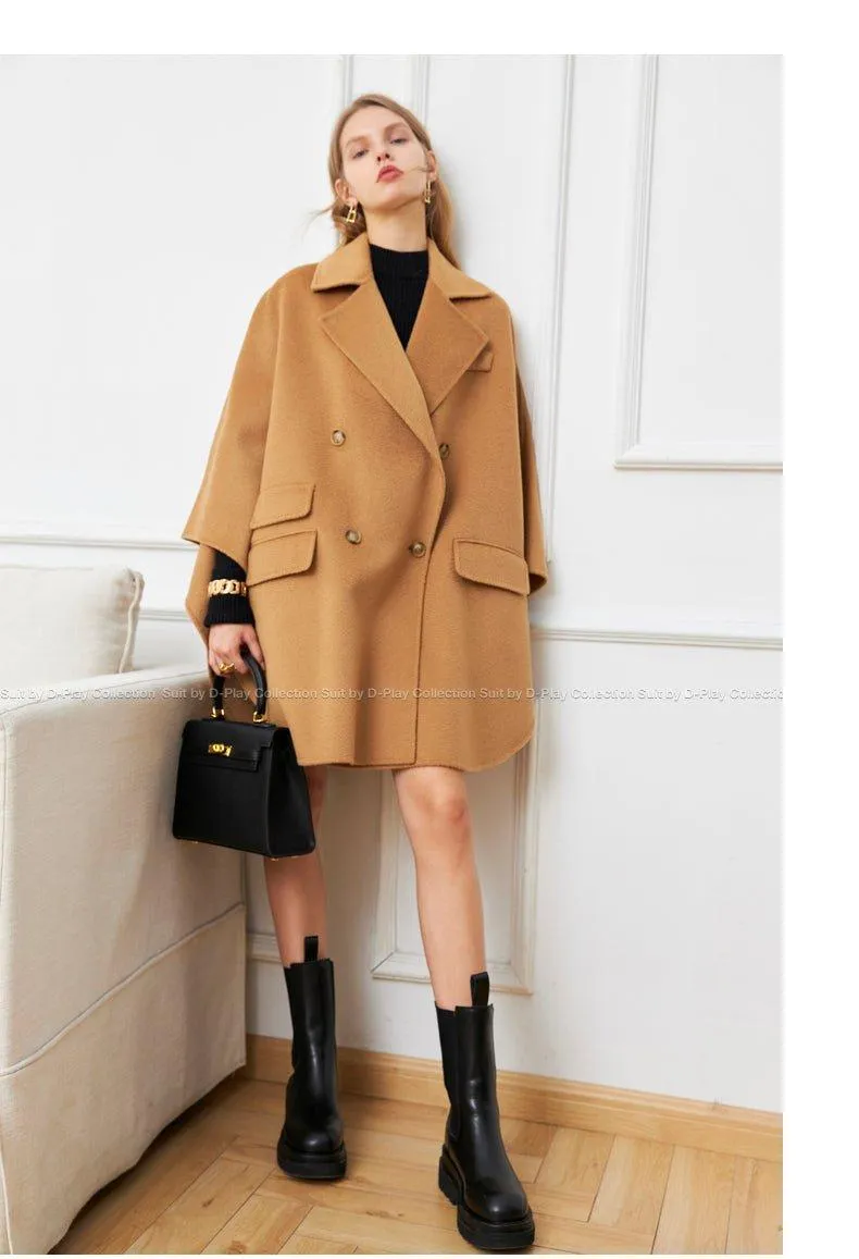 DPLAY fall autumn and winter khaki woolen cape coat - Rai Tan