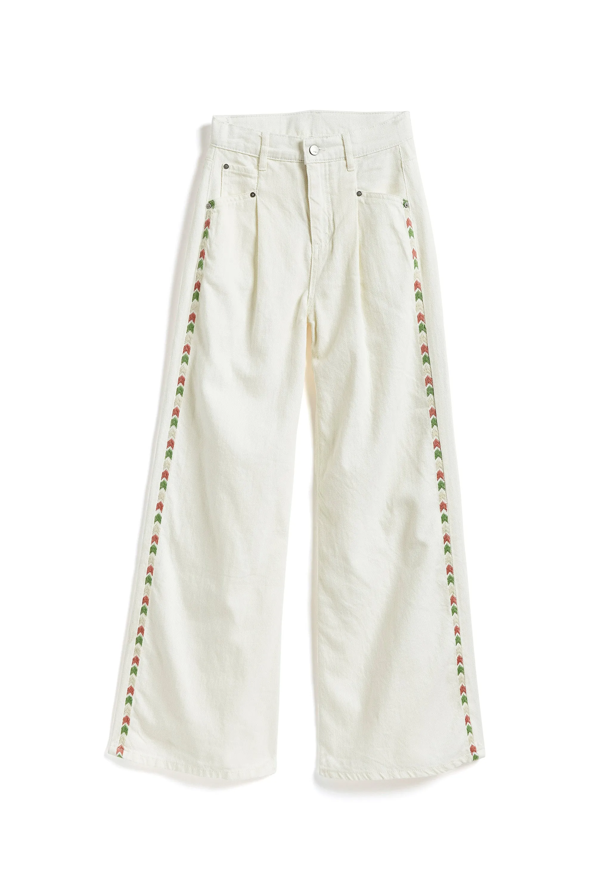 Embroidered Side Pleated Leg Pant