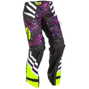 Fly Racing Kinetic Youth Girls Neon Pink/Hi-Viz Yellow Over-The-Boot Motocross Pants