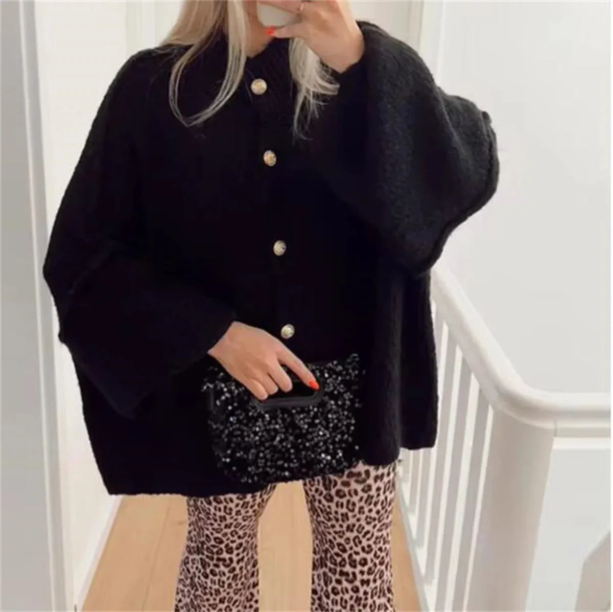 French loose oversized buttons cardigan