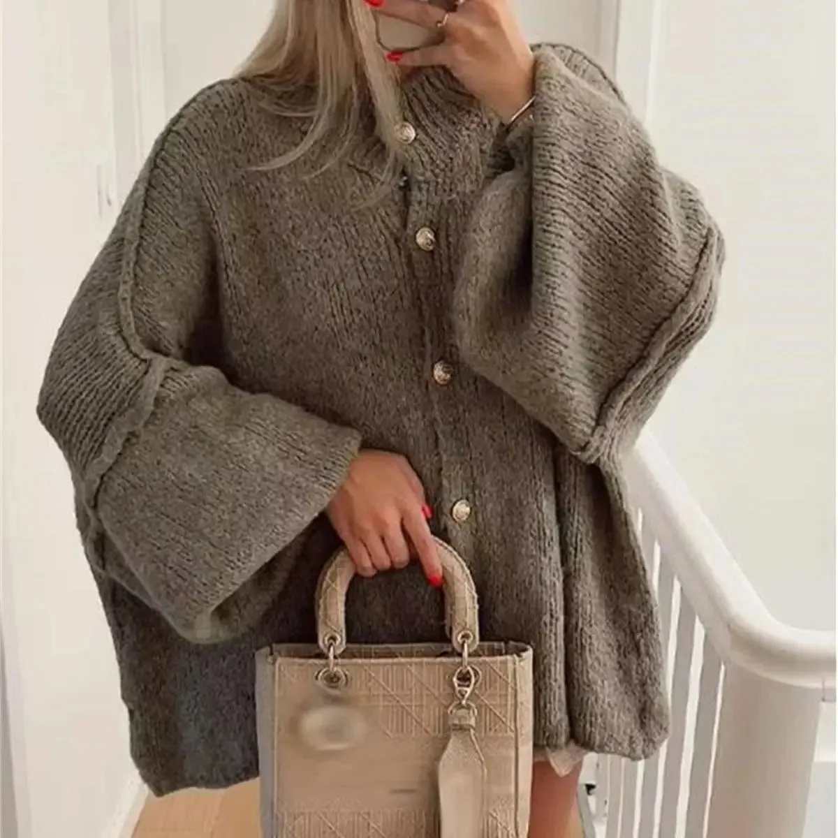 French loose oversized buttons cardigan
