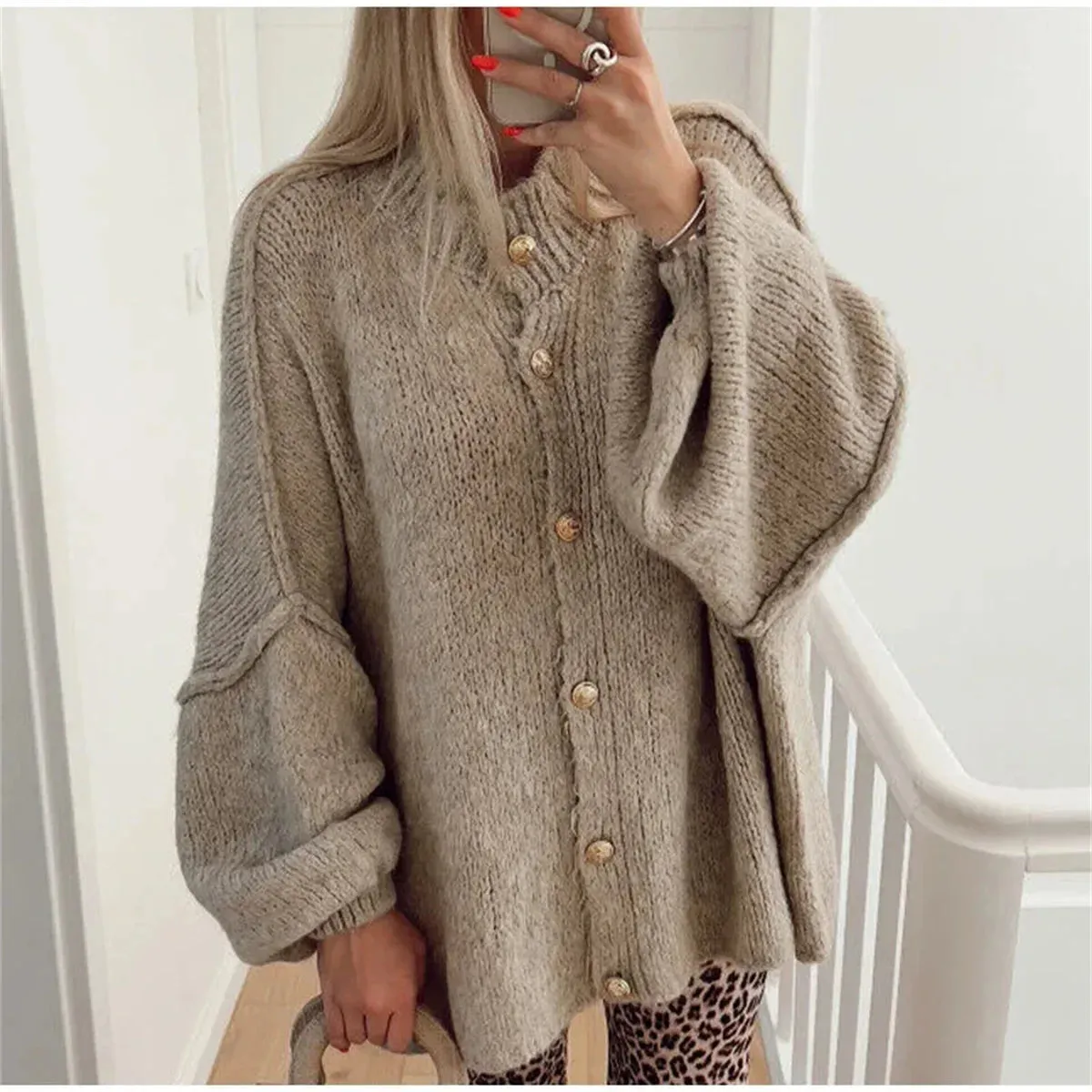 French loose oversized buttons cardigan