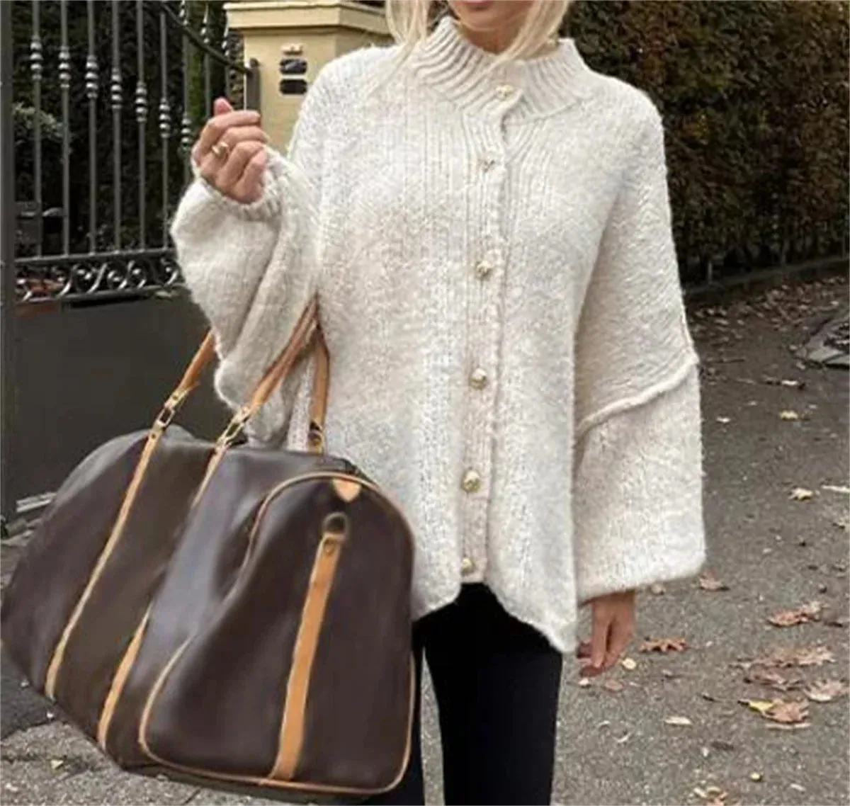 French loose oversized buttons cardigan