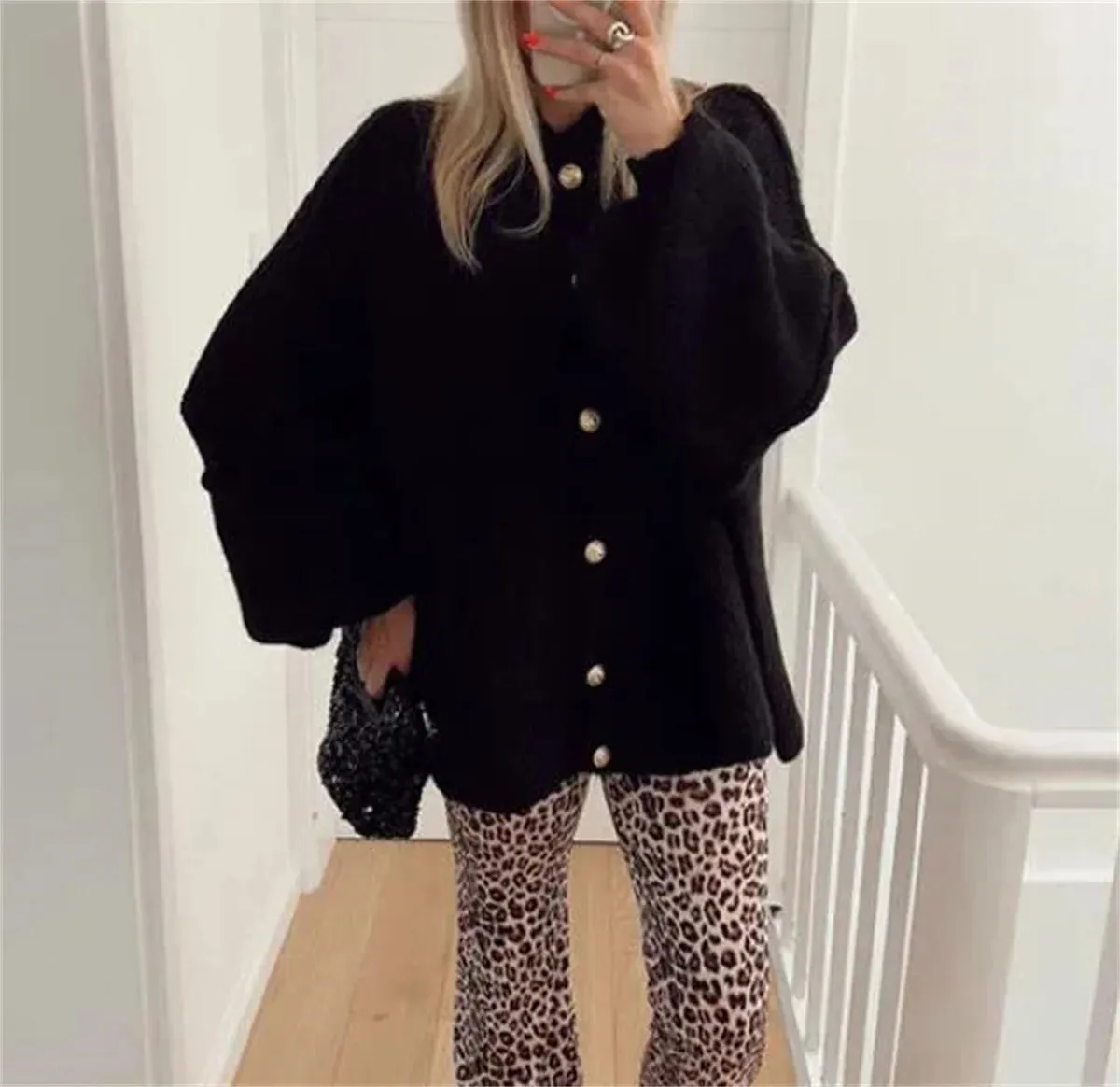 French loose oversized buttons cardigan