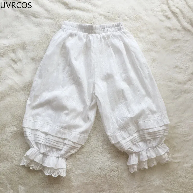 Getadme Japanese Sweet Lolita Safety Short Pants Women Kawaii Ruffleds Knickers Cotton Elastic Waist Victorian Bow Shorts Cute Bloomers