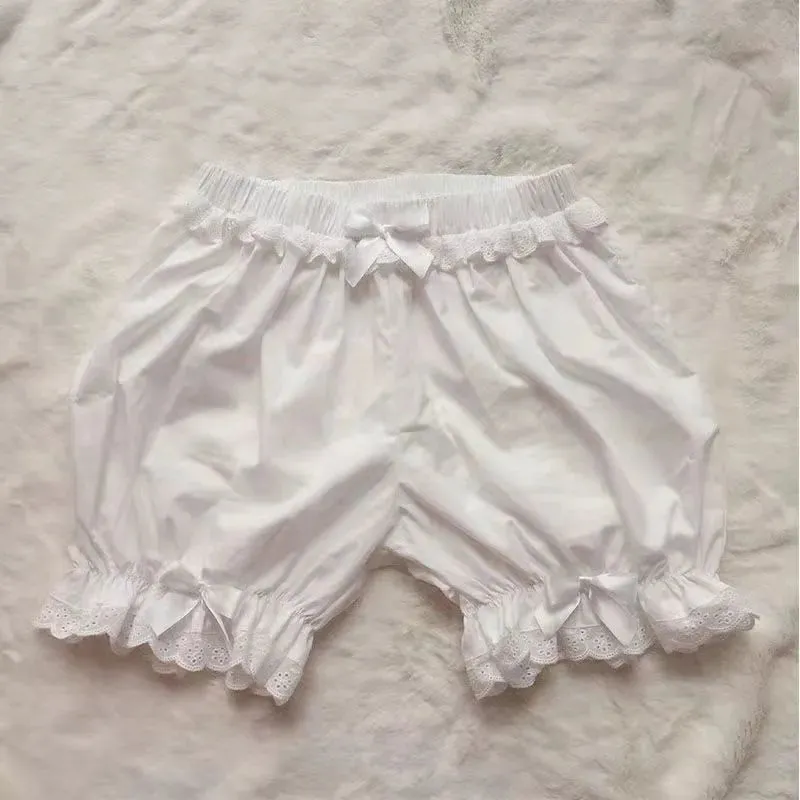 Getadme Japanese Sweet Lolita Safety Short Pants Women Kawaii Ruffleds Knickers Cotton Elastic Waist Victorian Bow Shorts Cute Bloomers