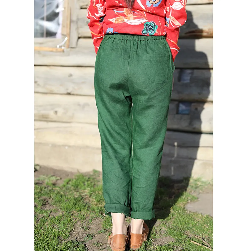 Green Linen Summer Autumn Women Casual Pants  SMM97237