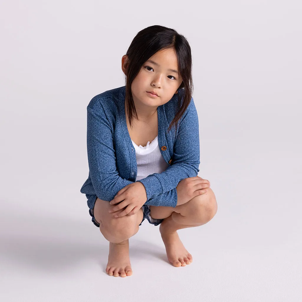 Indigo Denim French Terry Button Cardigan